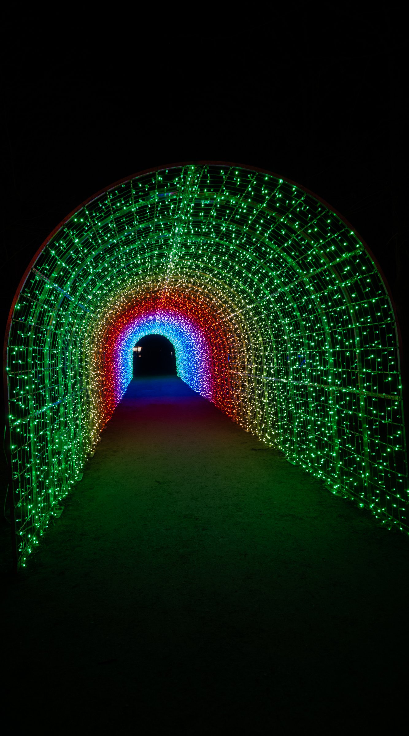 Tunnel de lumières colorées lors de Lumières en Seine à Saint-Cloud